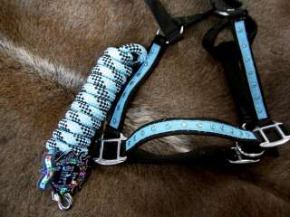 Nylon Horse Halter Lead Rope Tack Turquoise Rodeo Cowgirl Tiedown 