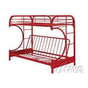    Twin Full Size Futon Metal Bunk Bed Red Finish