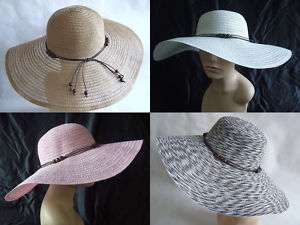 Lady Sun Hat Straw Wide Brim Hat w/ beads deco multi  