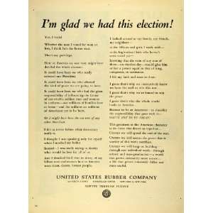  1944 Ad United States Rubber Co Logo Tires Car Parts Vote Election 