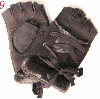 Real Sheepskin Fur Fashional Band Shearling Mitten fingerless Glove 
