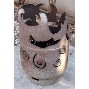  Hand cut art fire pit made from recycled propane tank10386 