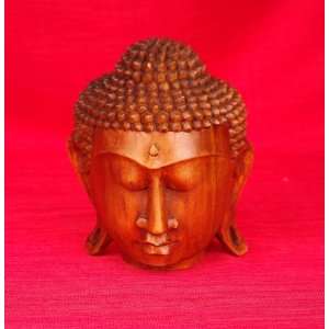  Miami Mumbai Buddha Head   Teak Wood StatueWC061 T