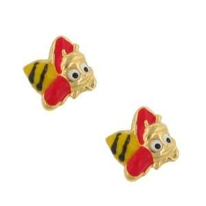  Red / Yellow Enamel Bumble Bee Childs Earrings Jewelry