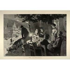  1894 Print Summer Evening Cafe Men Guitar Tyrol P. Hey 