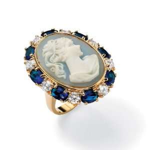   Gold Plated Cameo DiamonUltra™ Cubic Zirconia and Blue Glass Ring