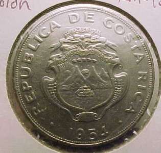 Costa Rica 1 Colon 1954 Unc KM 186.1 Nice (dh3000)  