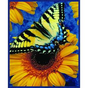   Queen Size Fleece Blanket 79x95 Butterfly Flower Blue Yellow Fluffy