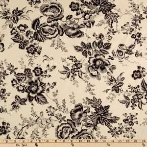  50 Wide Stretch Cotton Sateen Flowers Cream/Black Fabric 
