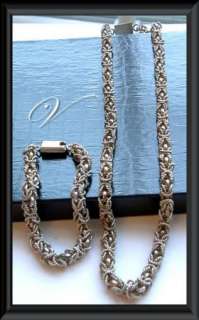   Mexico Sterling Silver 925 Byzantine Necklace Bracelet Set  