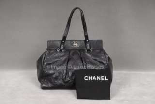Chanel On The Road Tote Handbag   Glazed Black Calfskin  