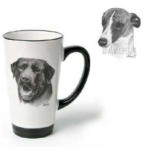  Porcelain Funnel Cup with Whippet (6 inch, Black and white 