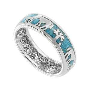  Sterling Silver Turquoise Gemstone Inlay Southwestern 6mm Band Ring 