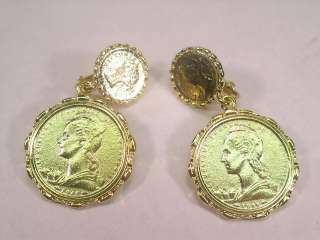 14KT GOLD GP **PLATED** ERWIN PEARL CLIP DOUBLE COIN EARRINGS