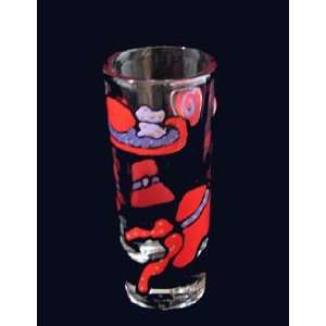  Red Hat Dazzle Design   Hand Painted   Shooter Glass   1.5 