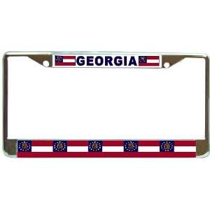  Georgia GA State Flag Chrome Metal License Plate Frame 