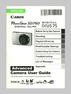 Canon PowerShot SD750 Digital ELPH, IXUS 75 Instruction Manual 