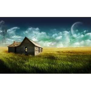  Beautiful picture of farm house and sky at day time. A 