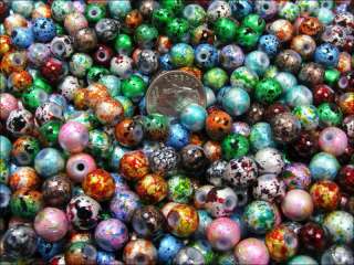 POUND LOT 8MM ROUND SPRINKLE LAMPWORK GLASS BEADS  
