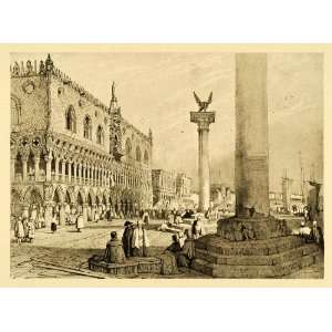  1915 Print Samuel Prout Art Doges Place Venice Italy 