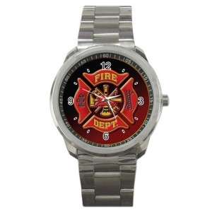 Red Firefighter Fire Fighter Rescue Sports Metal Watch  
