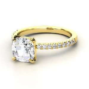  Cecilia Ring, Cushion White Sapphire 14K Yellow Gold Ring 