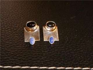 Sterling Silver Black Onyx and Lapis Stone earrings  