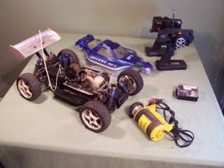 KYOSHO INFERNO MP5 GAS POWERED CAR and EXTRAS HOBBICO STARTER REMOTE 