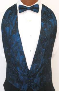 Blue Sparkle Paisley Tuxedo Vest / Tie Boys Small  