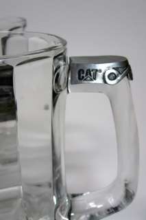 CATERPILLAR Clear Mugs with Pewter Bulldozer/Front End Loader/Caps on 