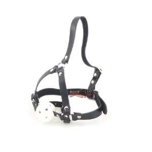    Leather Head Harness   Airway Ball Gag (White) 