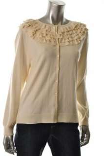 Lauren Ralph Lauren NEW Cardigan Ivory Silk Ruffled Misses Sweater L 