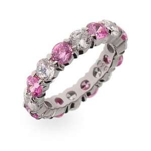  Sparkling Pink Ice Stackable Sterling Silver Eternity Band 