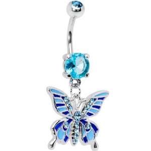  Light Sparkler Gem Butterfly Dangle Belly Ring Jewelry