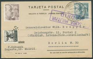 SPAIN CIVIL WAR TO GERMANY Censored Card 1940 VF  