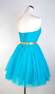 Betsey Johnson Evening Pow Poof Strapless Dress Size 0 Teal Color 