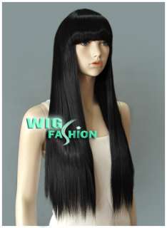 Long Straight Black with Bangs Hair Wig CG01  
