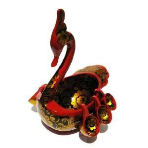 GreatRussianGifts Small Swan With Ladles Khokhloma (7 pc) Red/Gold 