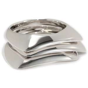 HAN CHOLO Shadow Series Silver Plated Brass Stacked Silver Ring 