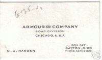 Old Business Card ARMOUR & Co SOAP Chicago IL Dayton OH  