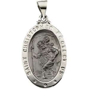   14K White Gold 23.50X16 Mm Hollow Oval St. Christopher Medal Jewelry