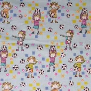  44 Wide Flannel Fabric Girls Play Soccer Flannel Fabric 