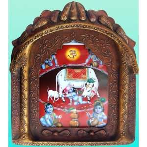  Taking Milk From Cow, Religious Poster Painting in Handcraft Wood 