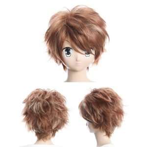   25cm short brown & beige curly mixed heat resistant Wig Toys & Games