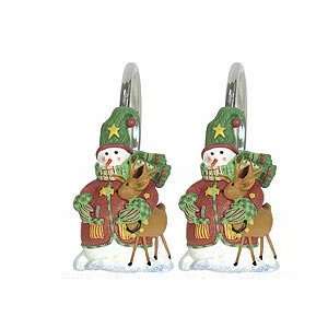 Sammy Sleigh Bells Snowman and Reindeer Winter Shower Curtain Rings 