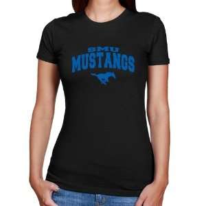 SMU Mustangs Ladies Black Logo Arch Slim Fit T shirt