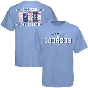  Majestic L.A. Dodgers Light Blue Ticket History T shirt 