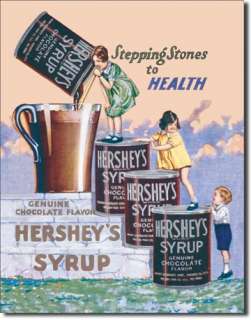 Vintage Retro Tin Sign Hersheys Syrup Can Pitcher Kids  