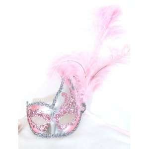  Pink Silver Swan Ciuffo Onda Feather Venetian Masquerade 