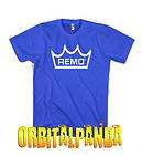 blue t shirt with white remo drum logo skins kit